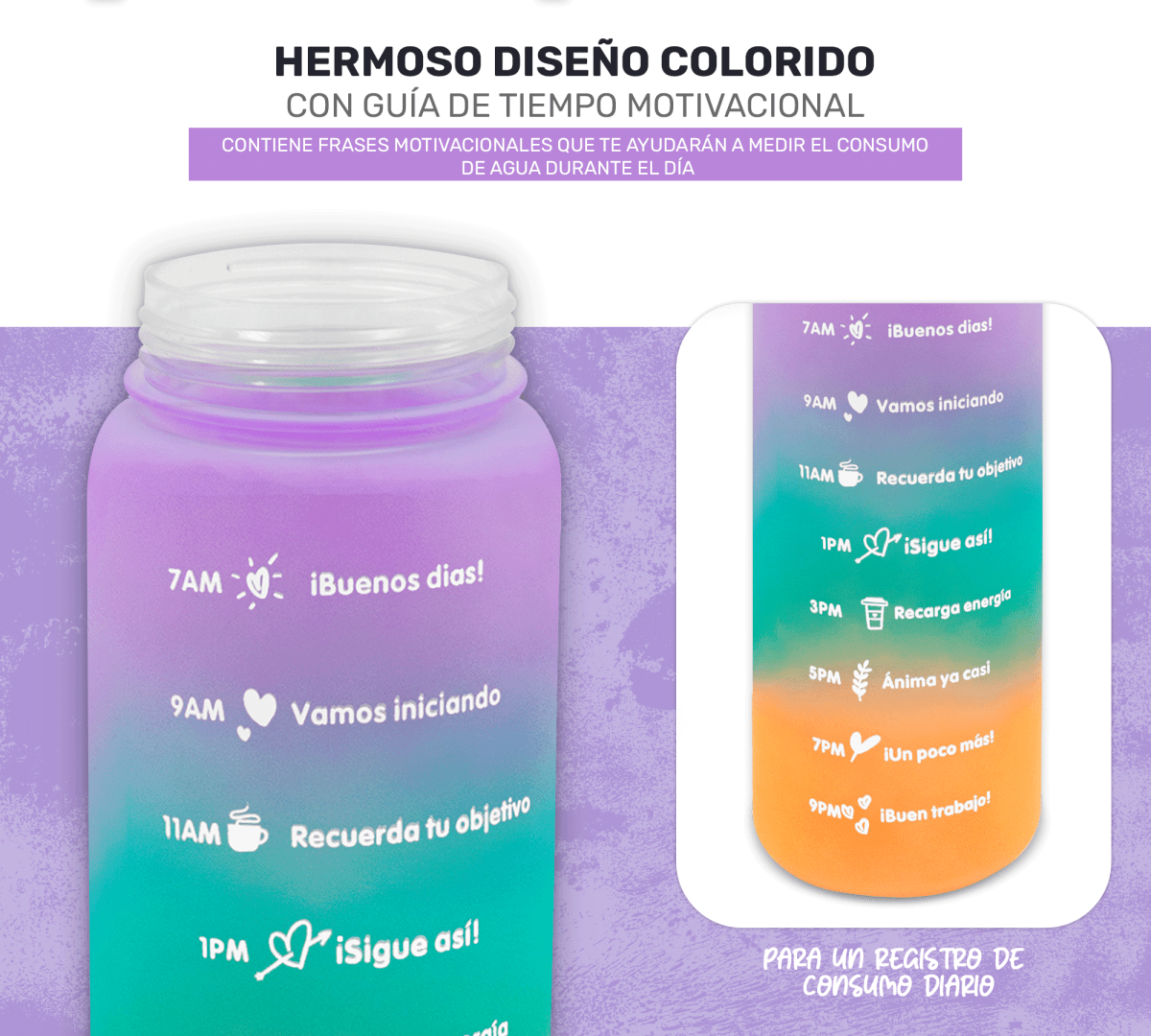 HidraDaily 2L – Termo Multicolor con Guía de Consumo y Frases Inspiradoras - ONDASHOPMX