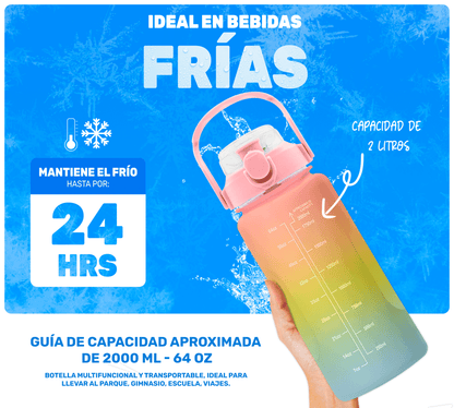 HidraDaily 2L – Termo Multicolor con Guía de Consumo y Frases Inspiradoras - ONDASHOPMX