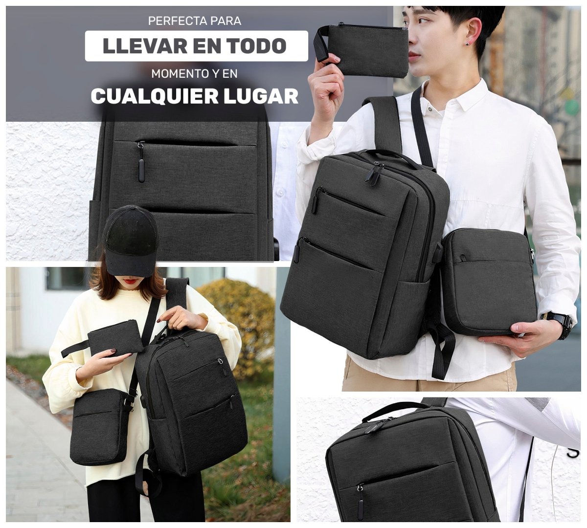 Kit 3 Mochila para Laptop con Bolsa & Estuche - ONDASHOPMX