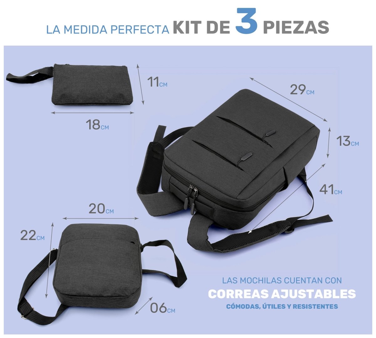 Kit 3 Mochila para Laptop con Bolsa & Estuche - ONDASHOPMX