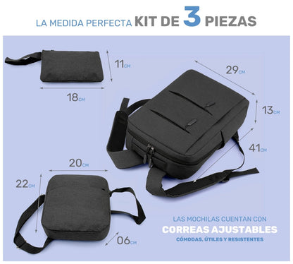 Kit 3 Mochila para Laptop con Bolsa & Estuche - ONDASHOPMX