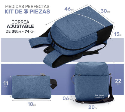 Kit Escolar Mochila Urbana Bolsa Cruzada & Lapicera - ONDASHOPMX