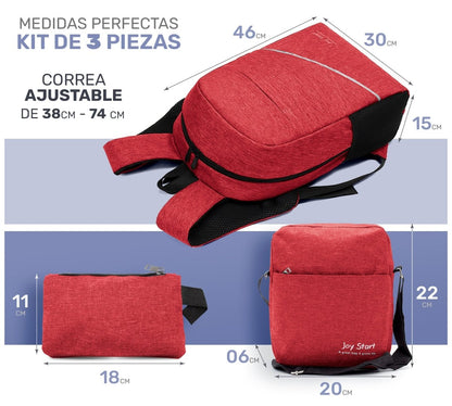 Kit Escolar Mochila Urbana Bolsa Cruzada & Lapicera - ONDASHOPMX