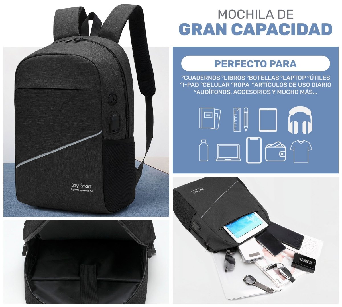 Kit Escolar Mochila Urbana Bolsa Cruzada & Lapicera - ONDASHOPMX