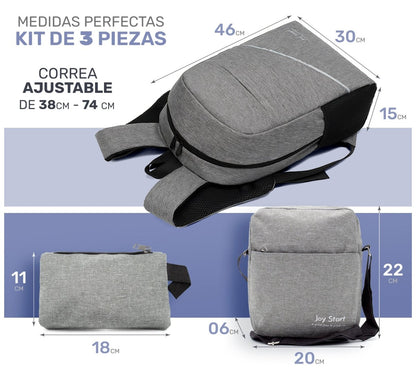 Kit Escolar Mochila Urbana Bolsa Cruzada & Lapicera - ONDASHOPMX