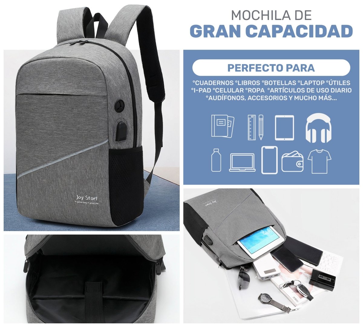 Kit Escolar Mochila Urbana Bolsa Cruzada & Lapicera - ONDASHOPMX