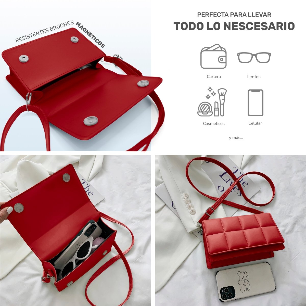 Mini Bolso Acolchado Para Mujer Con Correa Ajustable & Estilo Sofisticado - ONDASHOPMX