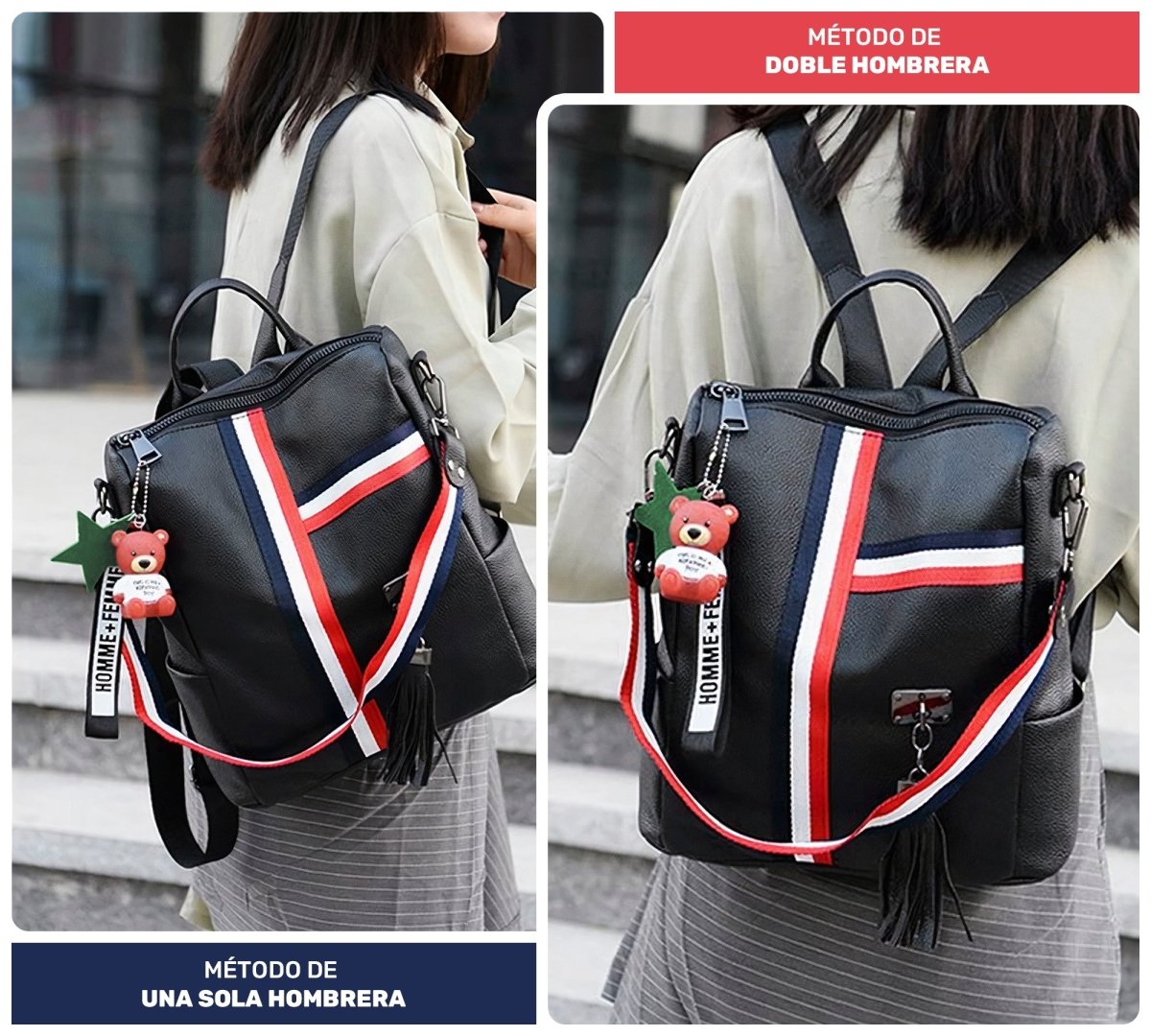 Mochila Antirrobo De Moda Con Llavero De Osito – Estilo Urbano Unisex - ONDASHOPMX