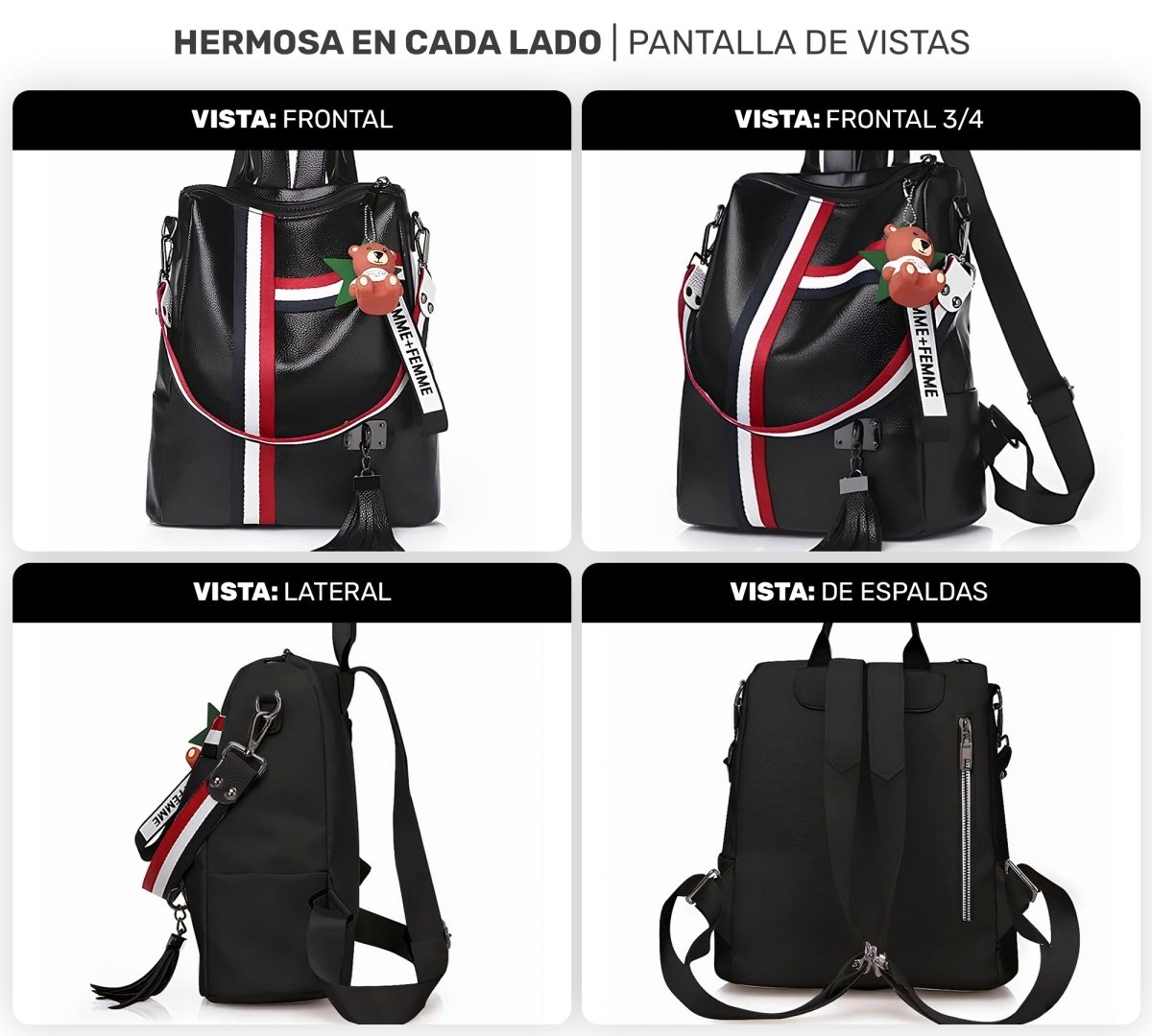 Mochila Antirrobo De Moda Con Llavero De Osito – Estilo Urbano Unisex - ONDASHOPMX