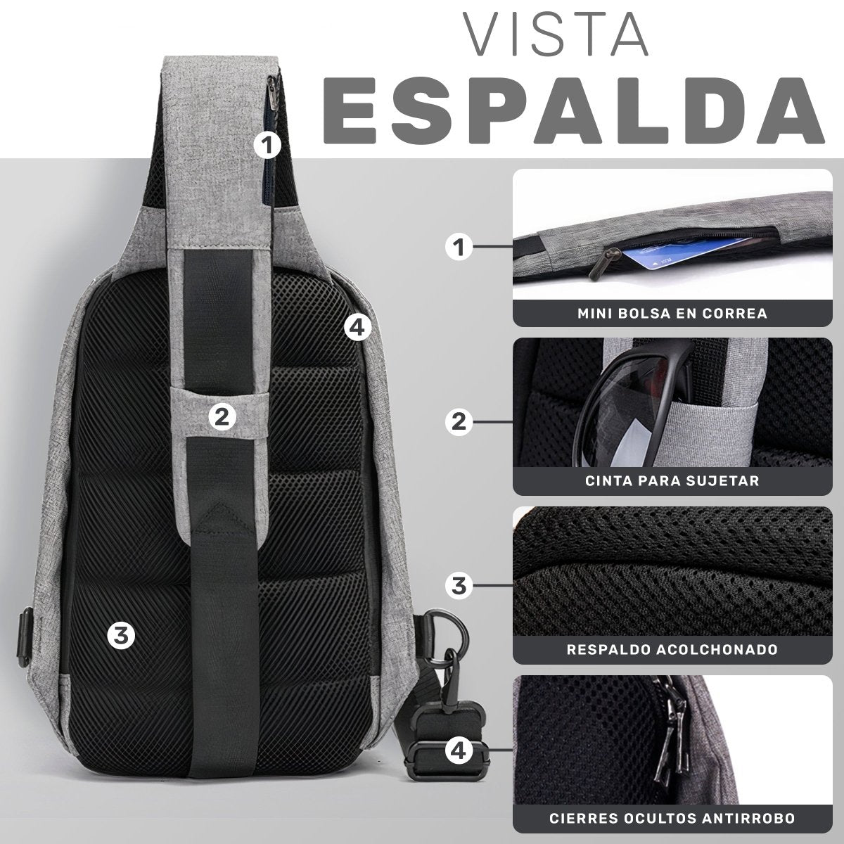 Mochila Cruzada Antirrobo Con Puerto USB - ONDASHOPMX
