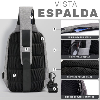 Mochila Cruzada Antirrobo Con Puerto USB - ONDASHOPMX