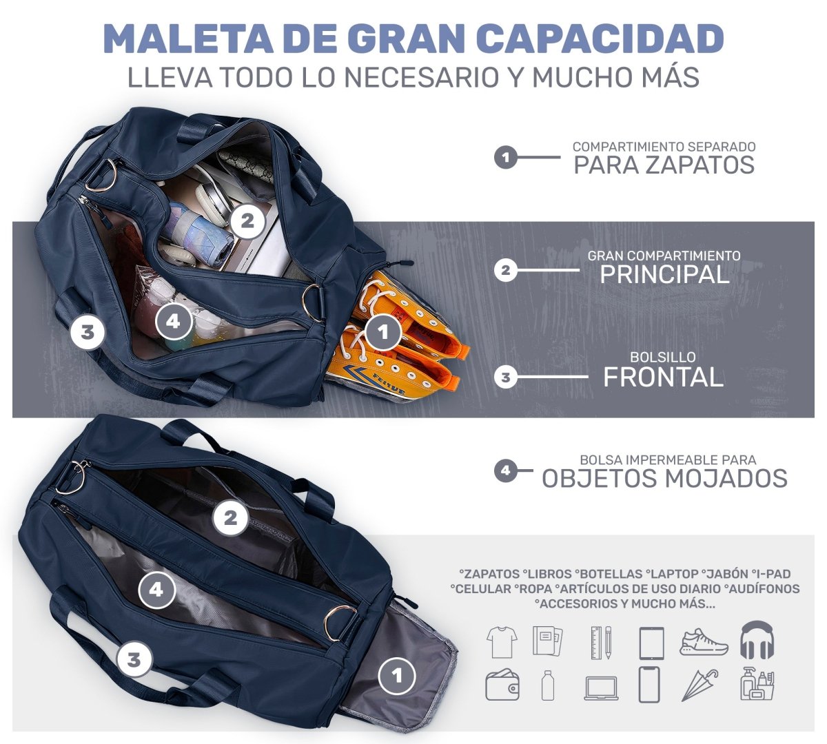 Mochila Deportiva Compartimento Separado Para Zapatos Bolsa De Viaje Para Hombre & Mujer - ONDASHOPMX
