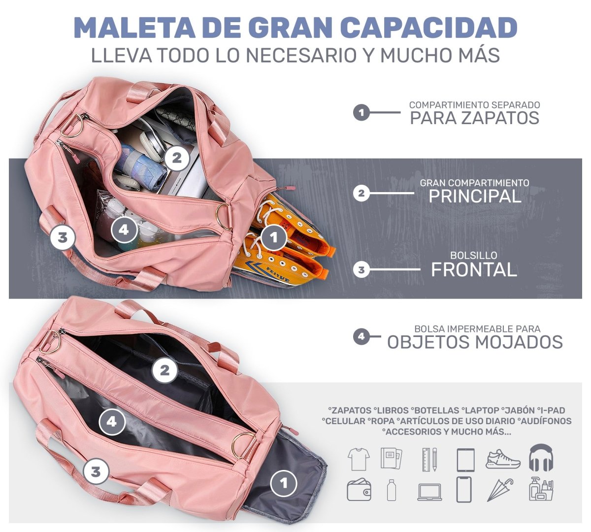 Mochila Deportiva Compartimento Separado Para Zapatos Bolsa De Viaje Para Hombre & Mujer - ONDASHOPMX