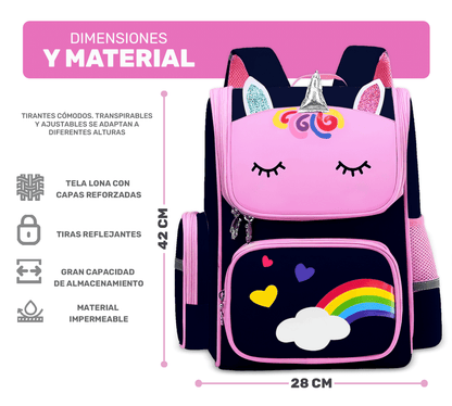 Mochila Escolar Unicornio Para Niñas Niños Con Bolsillos Laterales - ONDASHOPMX