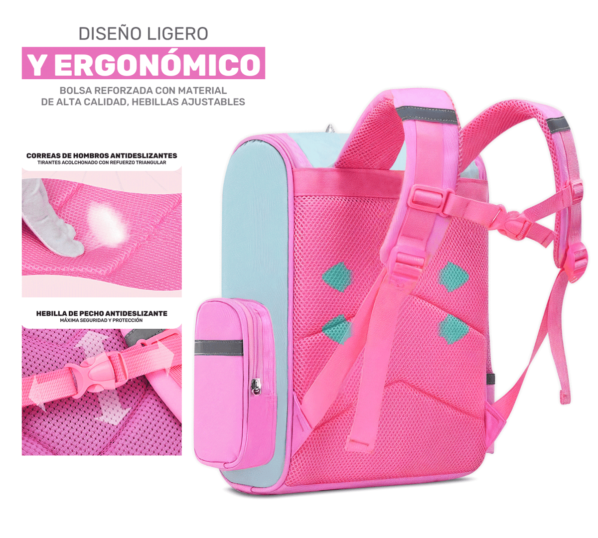 Mochila Escolar Unicornio Para Niñas Niños Con Bolsillos Laterales - ONDASHOPMX