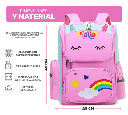 Mochila Escolar Unicornio Para Niñas Niños Con Bolsillos Laterales - ONDASHOPMX