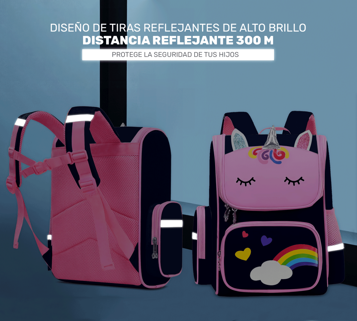 Mochila Escolar Unicornio Para Niñas Niños Con Bolsillos Laterales - ONDASHOPMX