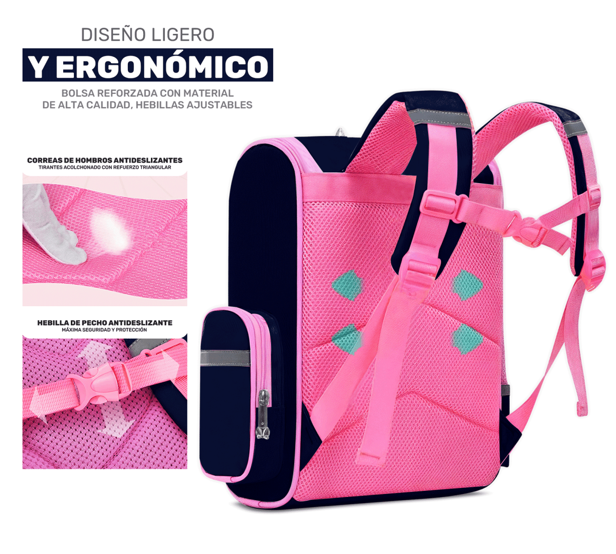 Mochila Escolar Unicornio Para Niñas Niños Con Bolsillos Laterales - ONDASHOPMX