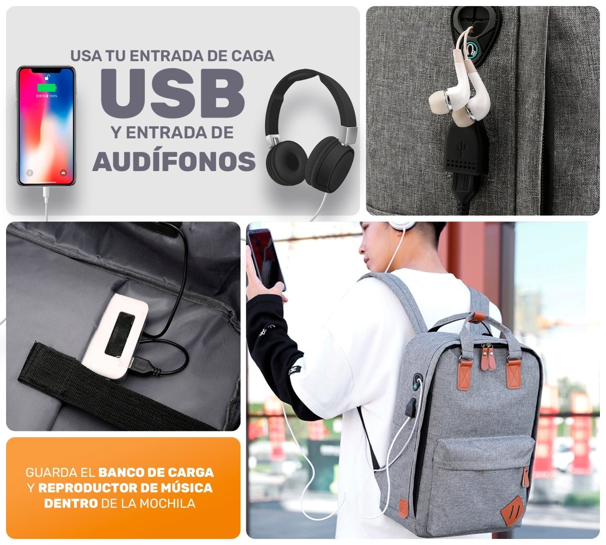 Mochila Multifuncional Con Cargador Usb 3 Piezas - ONDASHOPMX