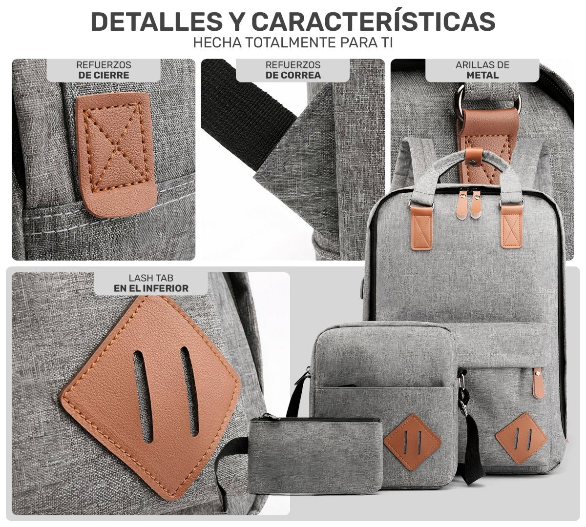 Mochila Multifuncional Con Cargador Usb 3 Piezas - ONDASHOPMX