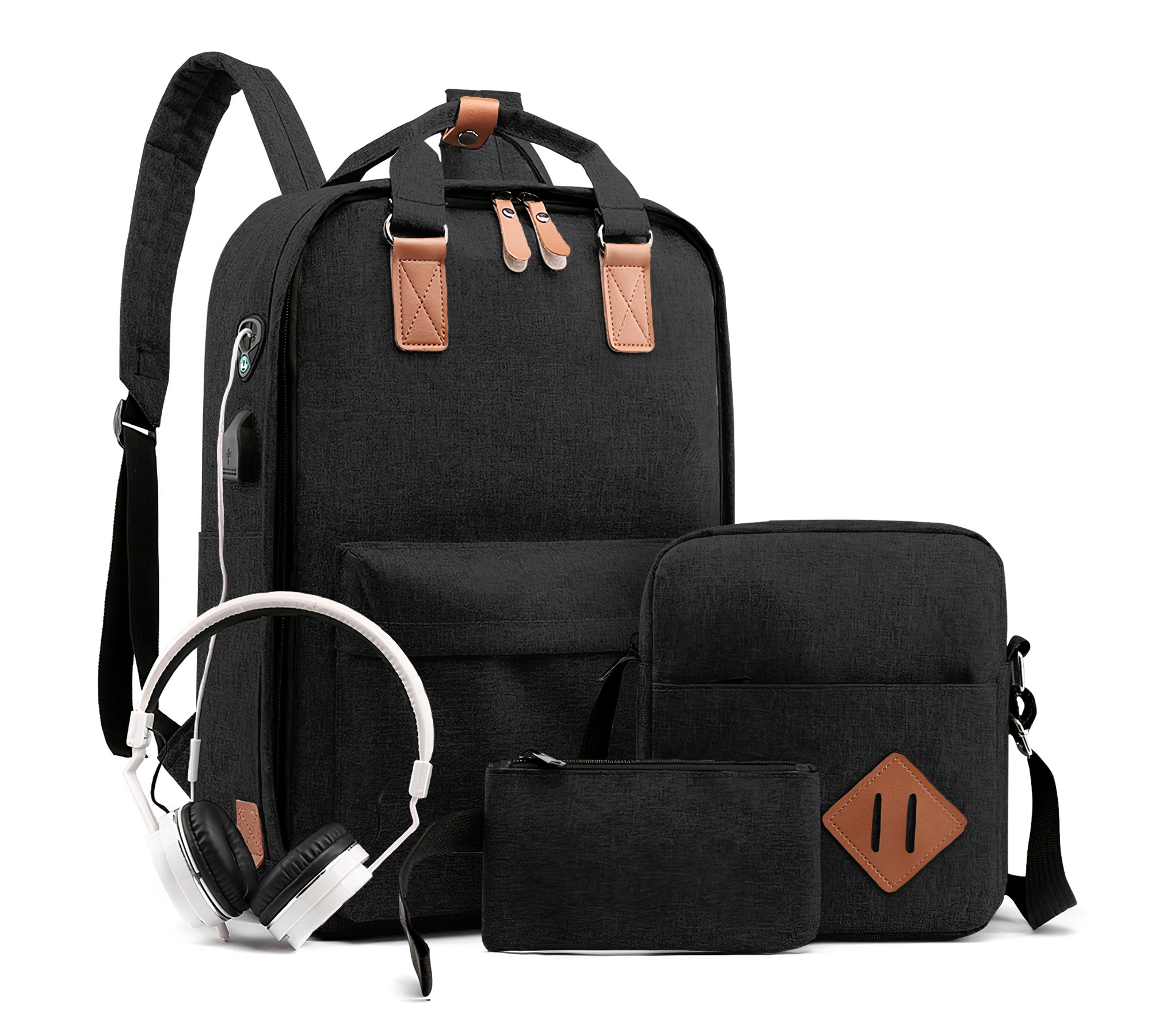 Mochila Para Hombre Multifuncional Con Cargador Usb 3 Piezas - ONDASHOPMX