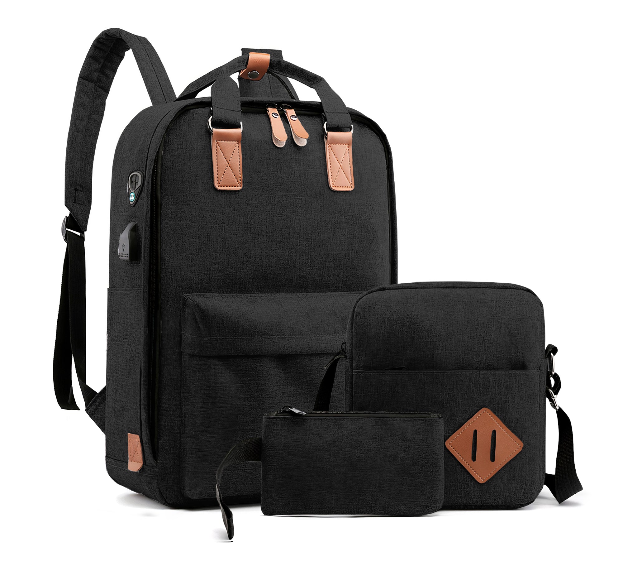 Mochila Para Hombre Multifuncional Con Cargador Usb 3 Piezas - ONDASHOPMX