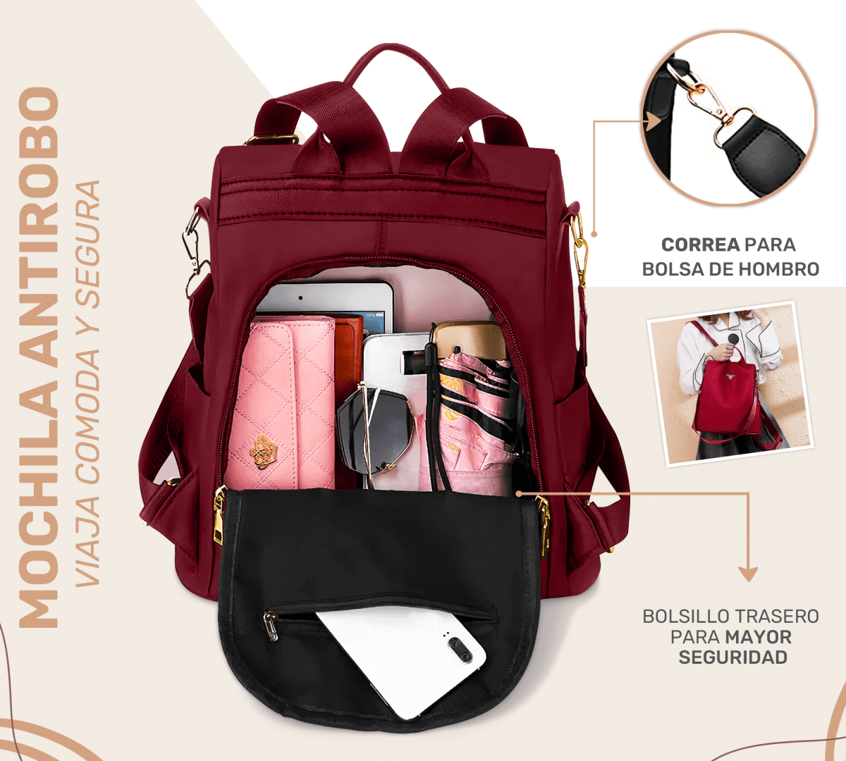 Mochilas Antirrobo De Moda Mochila Bolso De Casual Hombro Gran Capacidad Mochila De Viaje - ONDASHOPMX