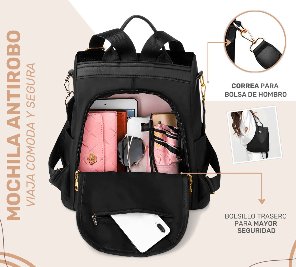 Mochilas Antirrobo De Moda Mochila Bolso De Casual Hombro Gran Capacidad Mochila De Viaje - ONDASHOPMX