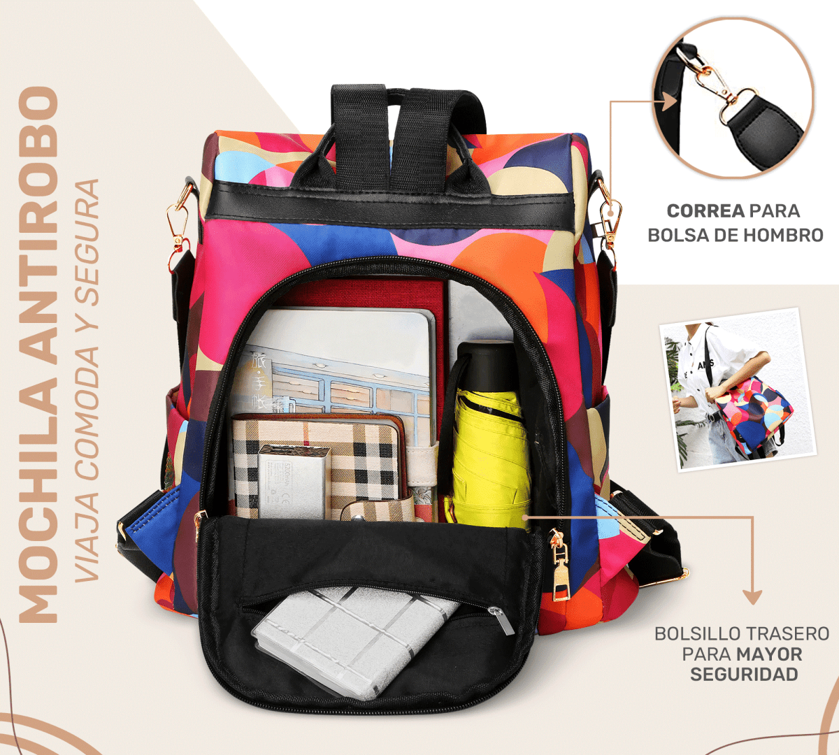Mochilas Antirrobo De Moda Mochila Bolso De Casual Hombro Gran Capacidad Mochila De Viaje - ONDASHOPMX