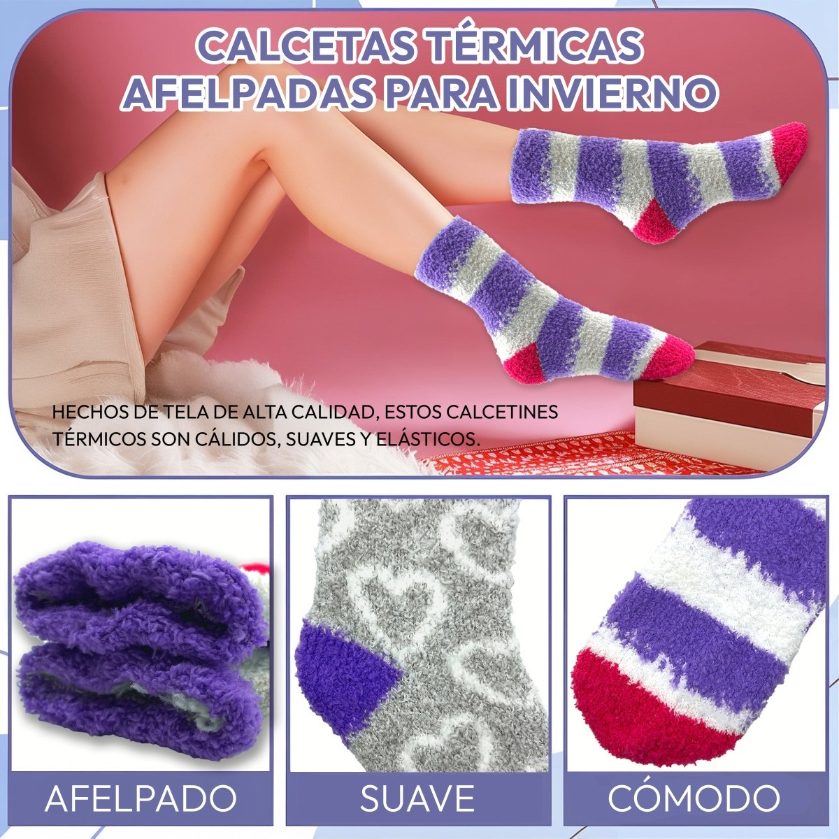  Pack De 2 Pares & Diseño Acogedor & Textura Acolchonada - ONDASHOPMX