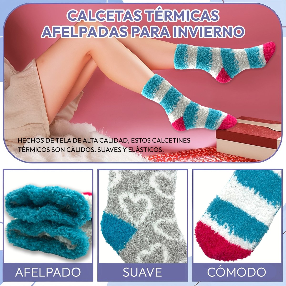  Pack De 2 Pares & Diseño Acogedor & Textura Acolchonada - ONDASHOPMX