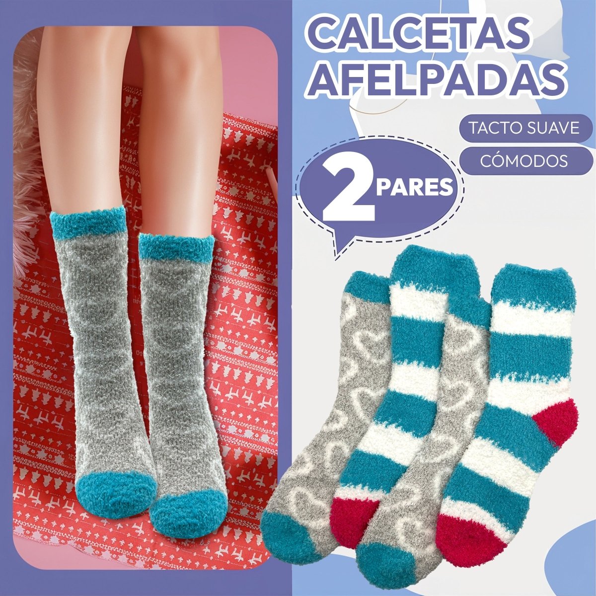  Pack De 2 Pares & Diseño Acogedor & Textura Acolchonada - ONDASHOPMX