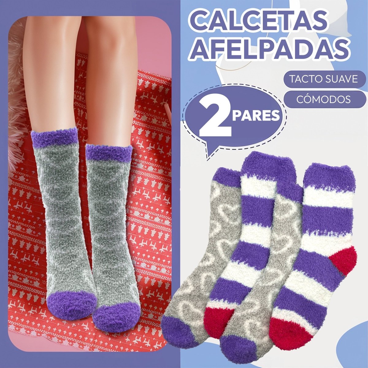  Pack De 2 Pares & Diseño Acogedor & Textura Acolchonada - ONDASHOPMX