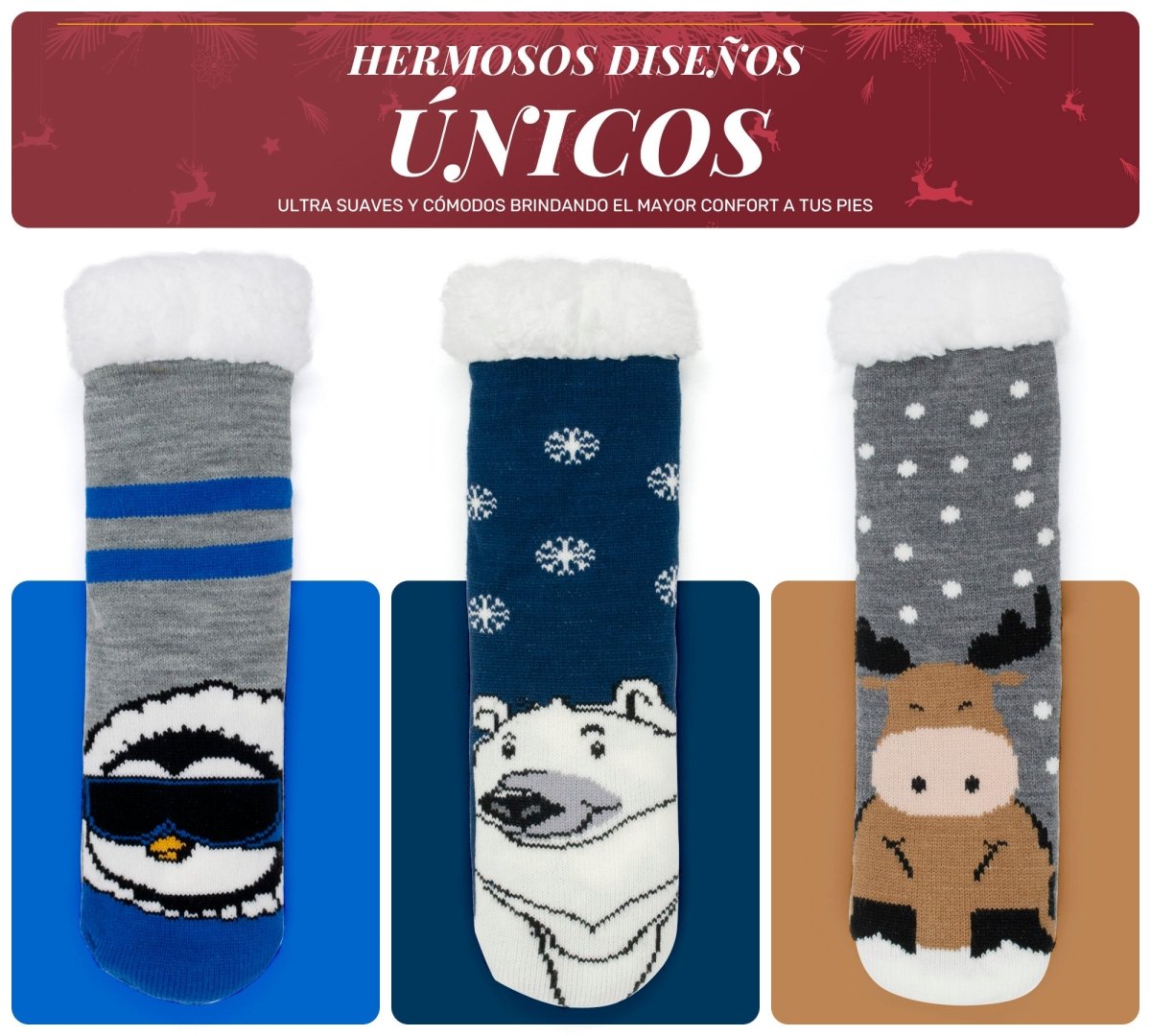Pack De 3 Calcetines Navideños Acolchonados Con Felpa - ONDASHOPMX
