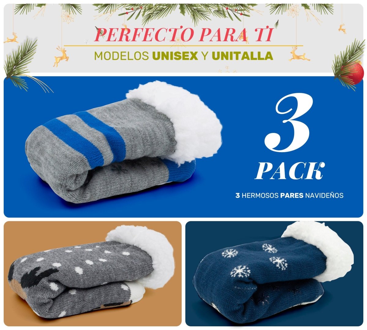 Pack De 3 Calcetines Navideños Acolchonados Con Felpa - ONDASHOPMX