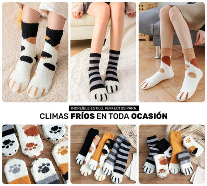 Pack De 6 Calcetines Gatito Con Huellitas & Garras - Diseño Kawaii & Terciopelo - ONDASHOPMX