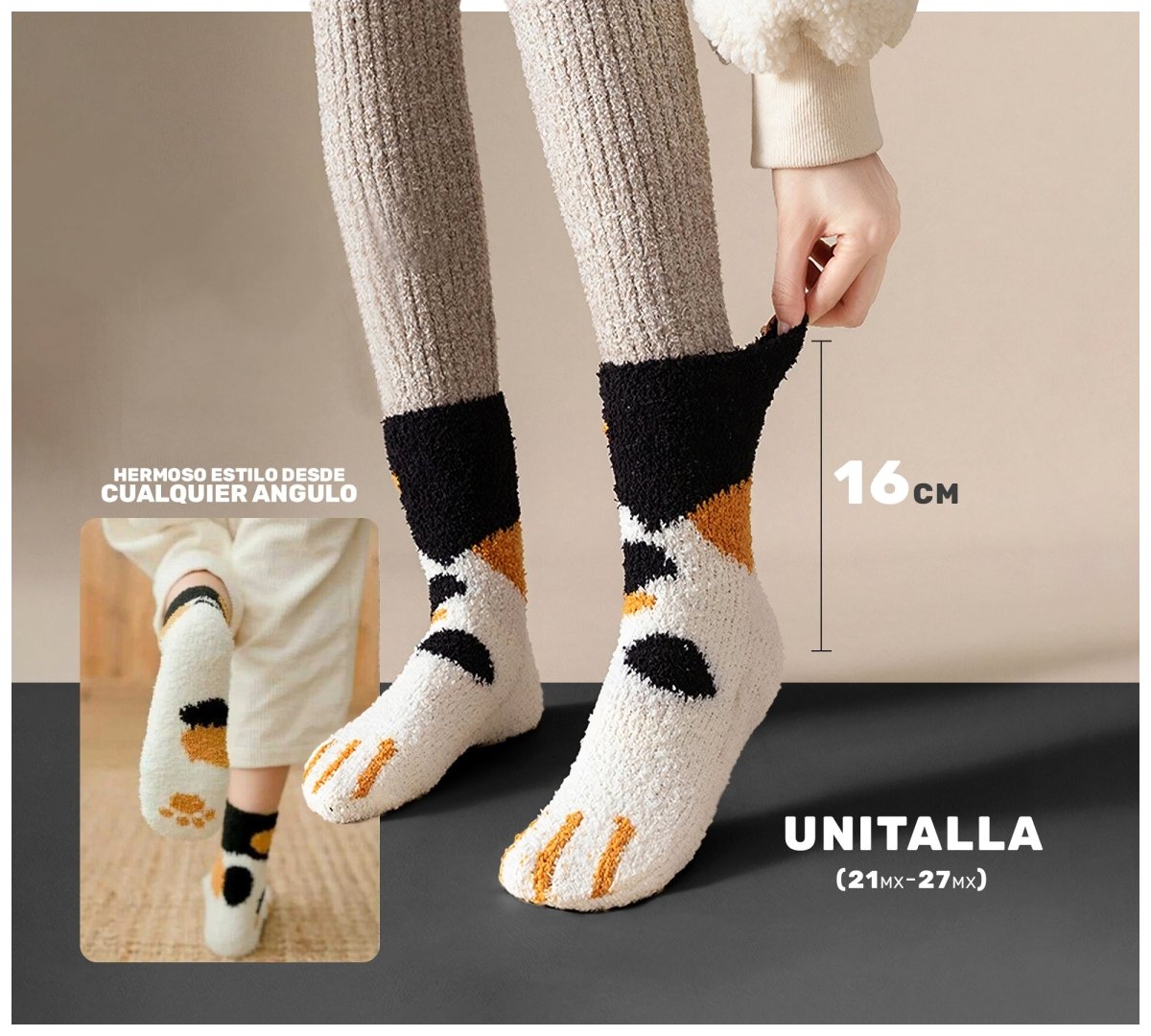 Pack De 6 Calcetines Gatito Con Huellitas & Garras - Diseño Kawaii & Terciopelo - ONDASHOPMX