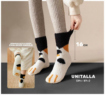Pack De 6 Calcetines Gatito Con Huellitas & Garras - Diseño Kawaii & Terciopelo - ONDASHOPMX