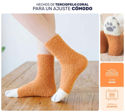 Pack De 6 Calcetines Gatito Con Huellitas & Garras - Diseño Kawaii & Terciopelo - ONDASHOPMX