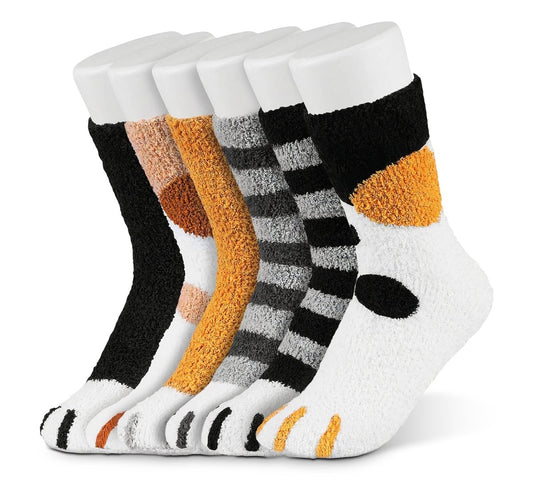 Pack De 6 Calcetines Gatito Con Huellitas & Garras - Diseño Kawaii & Terciopelo - ONDASHOPMX