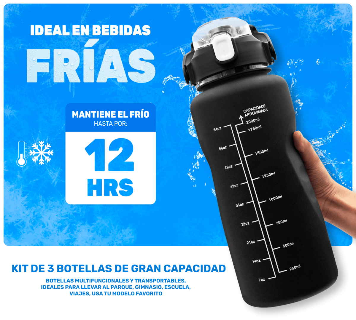 Pack HidraFit 3 En 1 – Botellas Motivacionales Para Todo El Día - ONDASHOPMX