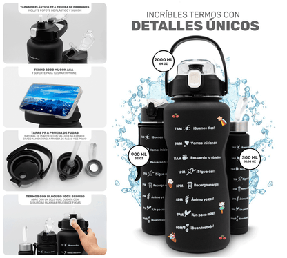 Pack HidraFit 3 En 1 – Botellas Motivacionales Para Todo El Día - ONDASHOPMX