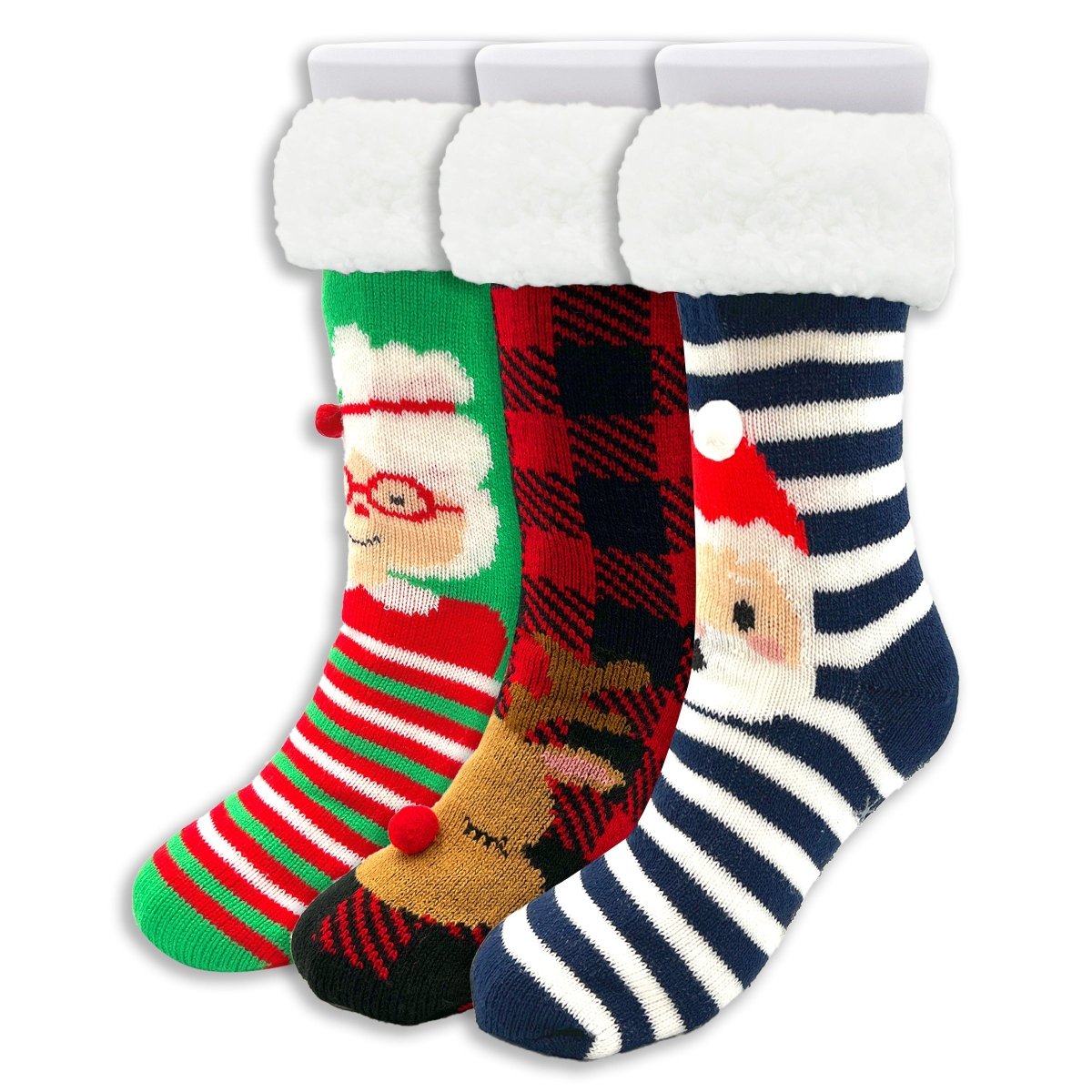 Pack Navideño De 3 Calcetines Largos - Felpa Interior, Diseños Clásicos & Alta Elasticidad - ONDASHOPMX