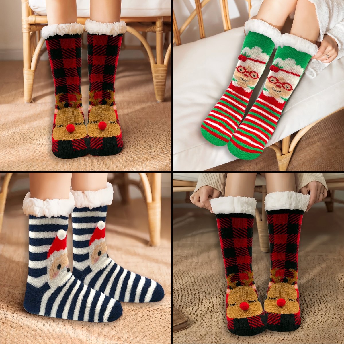 Pack Navideño De 3 Calcetines Largos - Felpa Interior, Diseños Clásicos & Alta Elasticidad - ONDASHOPMX