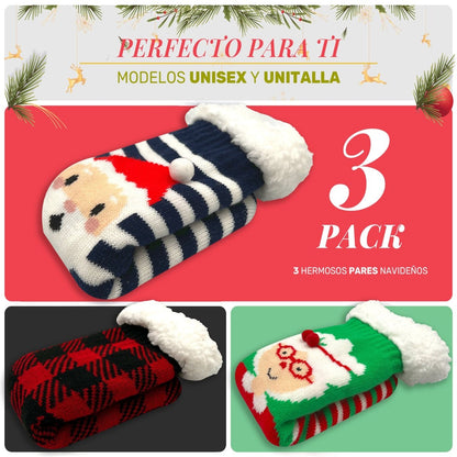 Pack Navideño De 3 Calcetines Largos - Felpa Interior, Diseños Clásicos & Alta Elasticidad - ONDASHOPMX