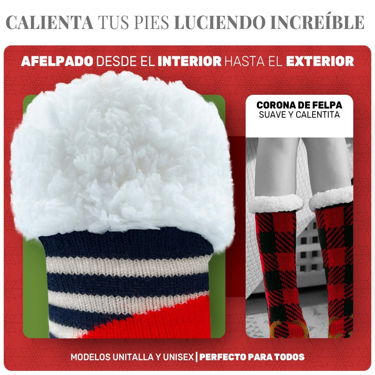 Pack Navideño De 3 Calcetines Largos - Felpa Interior, Diseños Clásicos & Alta Elasticidad - ONDASHOPMX
