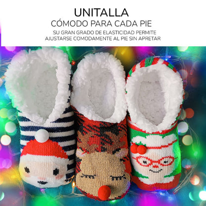 Pantuflas Navideñas Acolchonadas - Pack De 3 Con Antiderrapantes & Diseños Divertidos - ONDASHOPMX
