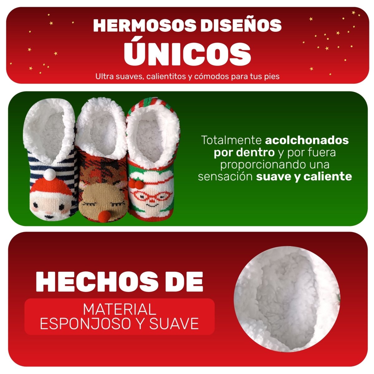 Pantuflas Navideñas Acolchonadas - Pack De 3 Con Antiderrapantes & Diseños Divertidos - ONDASHOPMX