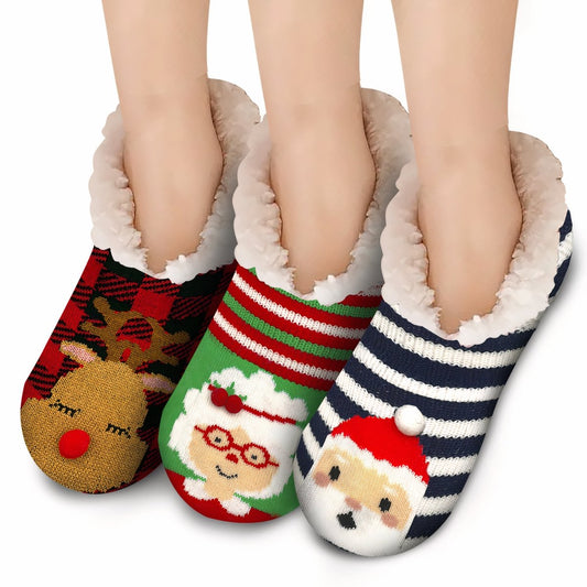 Pantuflas Navideñas Acolchonadas - Pack De 3 Con Antiderrapantes & Diseños Divertidos - ONDASHOPMX