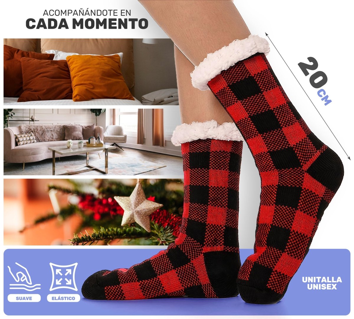 Pantuflas Tipo Calceta Térmica con Felpa Interior & Diseño Escocés - ONDASHOPMX